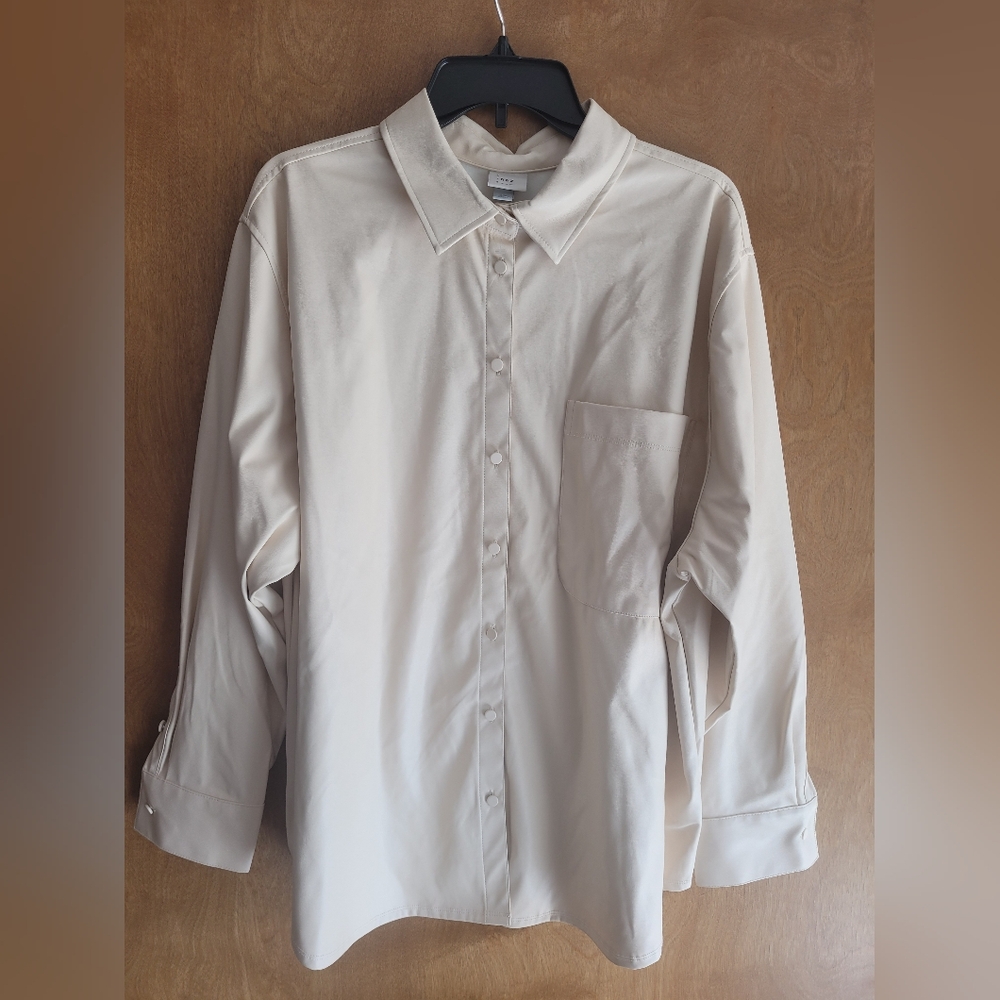 A New Day Faux Leather Button-Up Shirt – Cream (XXL)